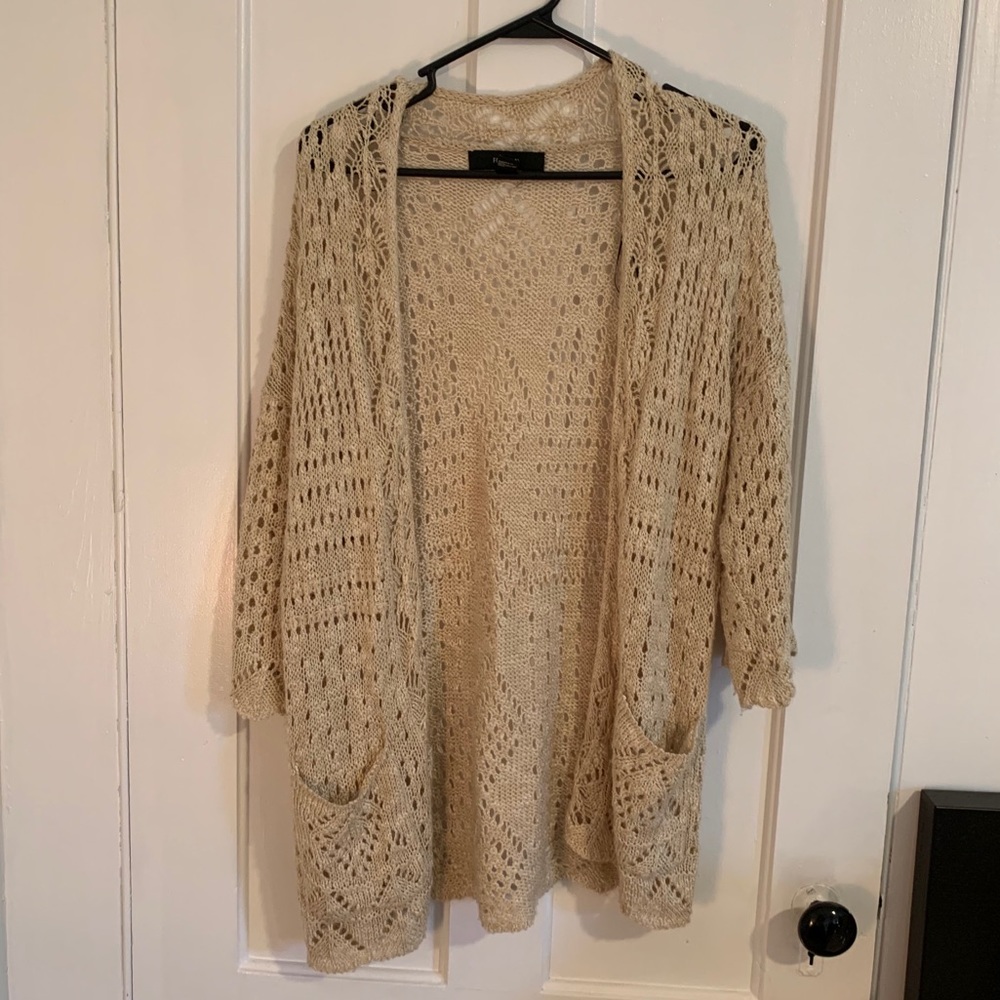 Tan knit open cardigan